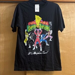 NWT Mighty Morphin Power Rangers Black 100% Cotton Short Sleeve T-Shirt Size S